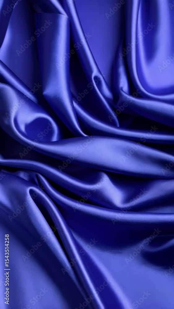 Poster close up of undulating luminous brilliant blue satin fabric with elegant smooth folds and soft shiny