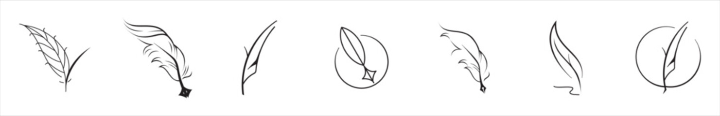 Continuous one line hand drawn of Elegant feather pen, isolated on white background, vector illustration, Editable stroke, vector illustration.