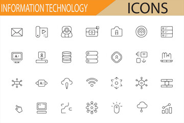 Collection of IT Icons for Cybersecurity, Cloud Computing, and Network Management
