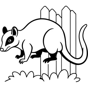 raccoon climbing fence black and white clip art preview