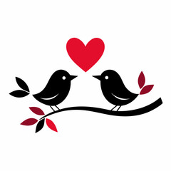 Birds on Branch Icon with Heart Theme Vector Minimalist Love Symbol Design