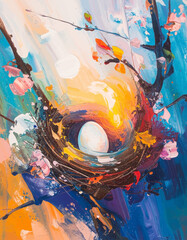 Nest of Light – Tiny Bird’s Home Cradled in Spring Blossoms and Color