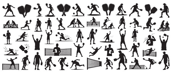 Fototapeta premium Pickleball Silhouette Vector Active Player Pose Collection