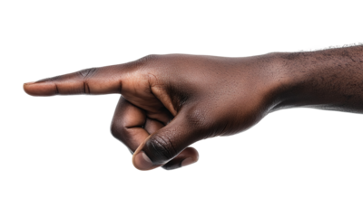 African male hand pointing or touching on something, isolated on transparent background.