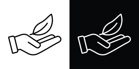 Leaf in hand icon filled flat sign concept for web design.