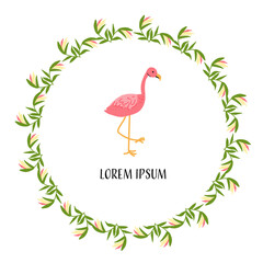 Tropical animal design with flamingo and foliage circle for decorative use.