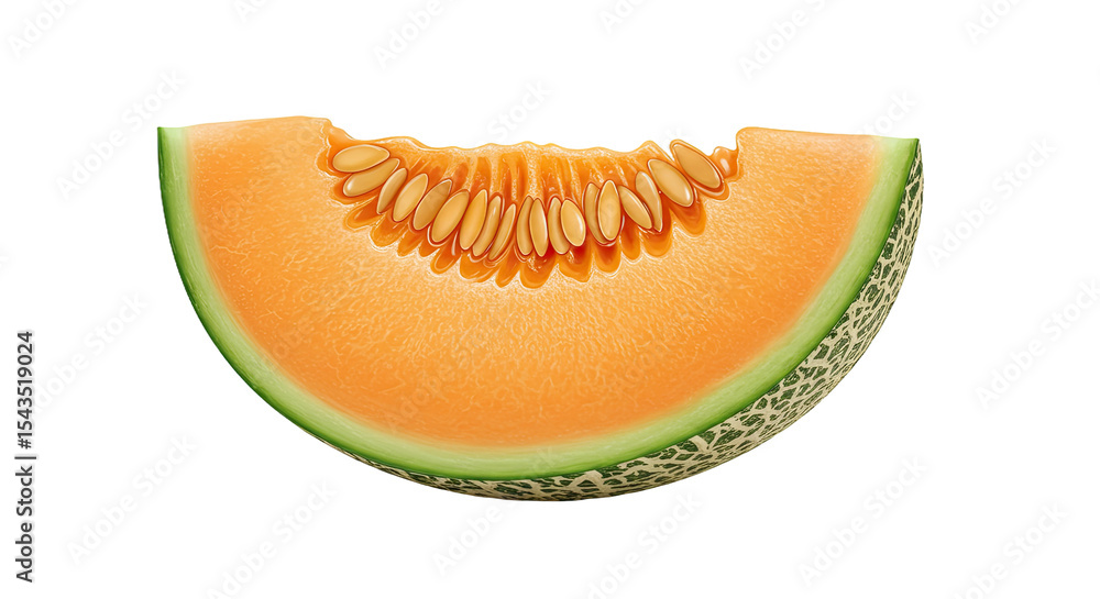 Poster a delicious slice of cantaloupe melon with seeds on a black background