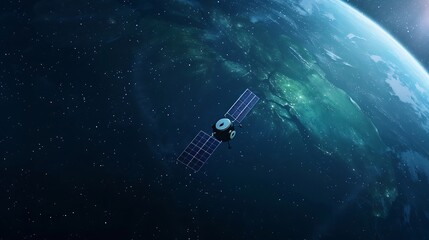 Satellite orbiting earth at night