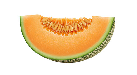 A delicious slice of cantaloupe melon with seeds on a black background