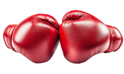 Red boxing gloves isolated on transparent background.