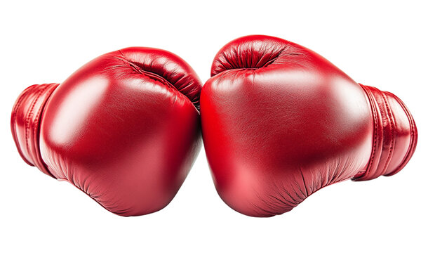 Red boxing gloves isolated on transparent background.