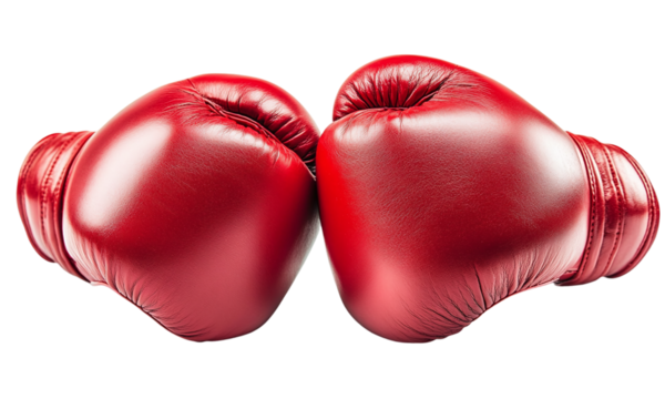 Red boxing gloves isolated on transparent background.