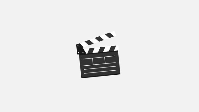 Movie clapperboard animation, playful video player button on a clapperboard. Suitable for film websites, video players, entertainment apps.