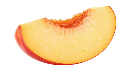 A delicious juicy peach slice with bite marks isolated on a black background