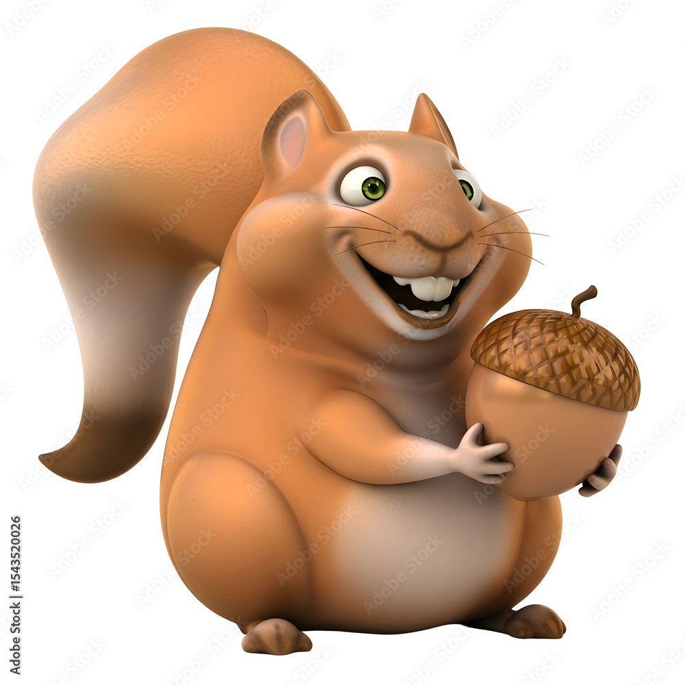 Poster animated animal character smiling holds nut transparent background perfect for design projects