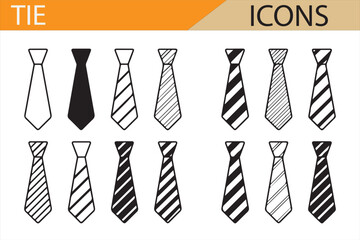 Set of Fashionable Tie Icons Representing Stylish Patterns and Designs