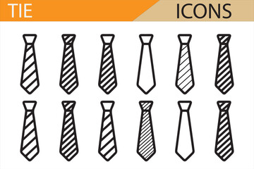 Icon Collection of Neckties with Different Patterns for Business and Formal Attire

