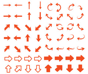 A Versatile Collection of Orange Arrows Displaying Various Directions and Styles for Design and Wayfinding Projects Presentation and Website Purposes