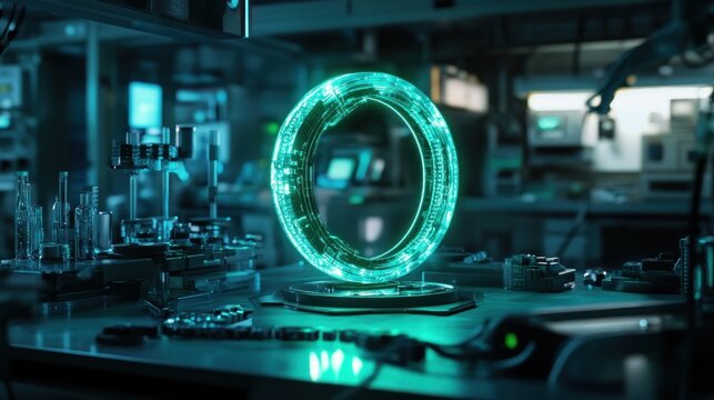 Glowing circular object in technical environment