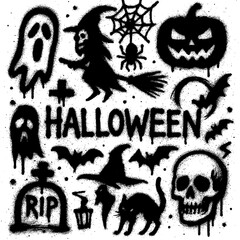 Halloween Graffiti Icons with Blood Splatter Spray Paint Style – Transparent PNG