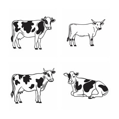 line art of cow bundle on the white background