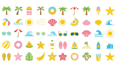 Summer beach sticker set with cute tropical elements.