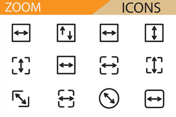 Customizable Zoom-In and Out Interface Icons with Arrows and Touch Gestures
