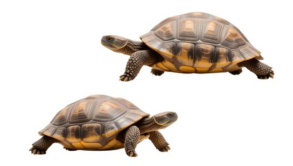 Two tortoises isolated on white background perfect for nature documentaries wildlife photography educational resources or pet-related projects