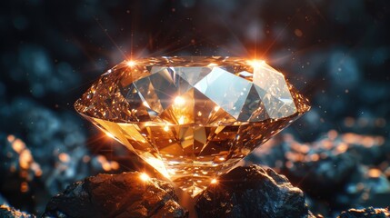 Obraz premium Light rays breaking through a crystal-clear diamond with lens flare effects