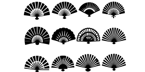 set of black silhouettes of trees