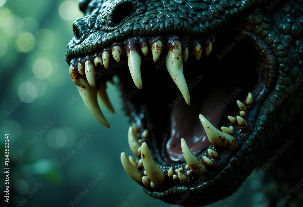 Poster close-up of a fierce crocodile with sharp teeth and textured skin in a natural setting