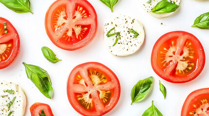 Fresh caprese salad with sliced tomatoes, mozzarella, and basil leaves - a minimalist take on classic Italian flavors