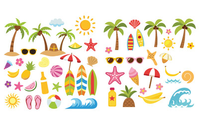 Summer beach sticker set with cute tropical elements.
