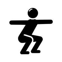 Minimalist Stickman Doing Squats Silhouette – Black SVG Clipart Icon