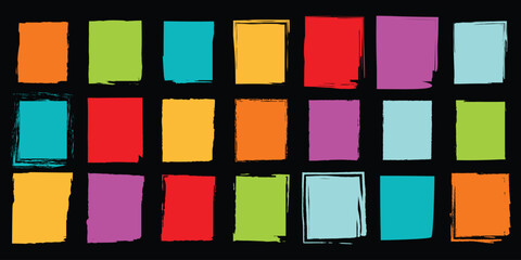 Pop art inspired colorful blocks with sketched outlines and painted textures on a black background, ideal for contemporary graphic and print layouts.