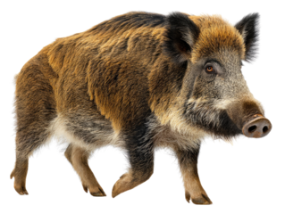 Wild Boar's Close-Up: A detailed, isolated shot of a wild boar, emphasizing its textured coat and alert demeanor. 