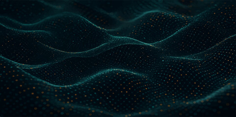 Abstract dark blue background with glowing fractal lines illustrating a dynamic energy wave