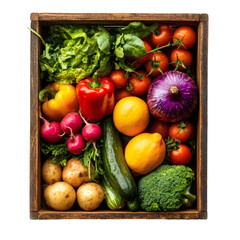 Mixed Vegetables in Box Composition on Transparent Background