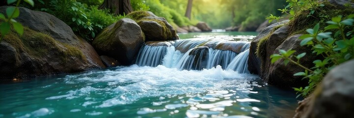 A serene scene of cascading water, symbolizing the flowing, continuous nature of marriage Perfect for concepts of love, commitment, and enduring relationships , stream, landscape, water feature