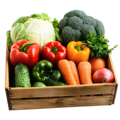 Fresh Farm Vegetables in Open Box on Transparent Background