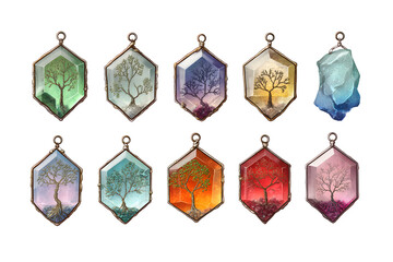 Set of colorful stone ornament on transparent background