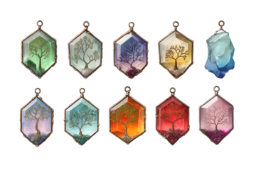 Set of colorful stone ornament on transparent background