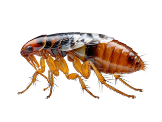 Flea's close up: A high-magnification image unveils the intricate detail of a flea, with its segmented body and powerful legs, highlighting its survival adaptation.