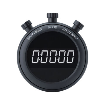 Matte Black Digital Stopwatch with Display on Transparent Background