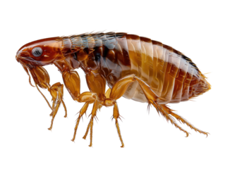 Detailed Flea Close-up: A high-magnification macro image shows a detailed view of a flea, highlighting its anatomical features and parasitic nature.