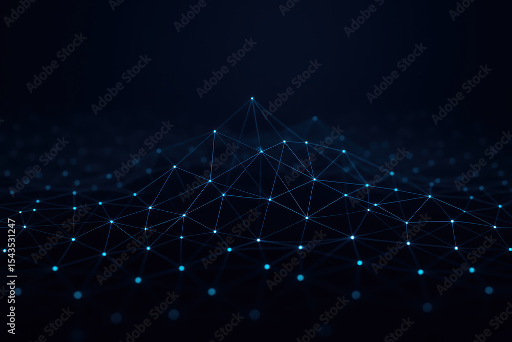 Aufkleber a complex network interconnected glowing nodes forms a geometric web symbolizing communication and d