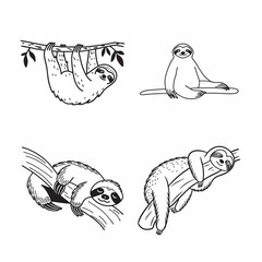 line art of sloth  bundle on the white background