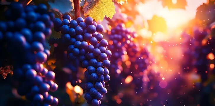 A close up of deep purple wine grapes ready for harves
