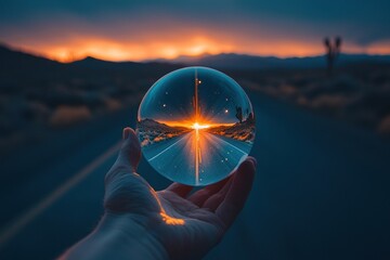 Crystal ball holds a sunset highway