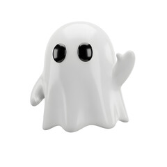 Obraz premium A cute white ghost character waving hello with a friendly gesture against a transparent background. Features a smooth glossy finish and cartoonish style